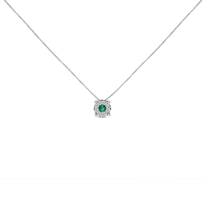 14K White Gold 3.8 MM Green Emerald and 1/3 Cttw Diamond Composite Halo 18" Pendant Necklace (F-G Color, VS2-SI1 Clarity) Bids.com