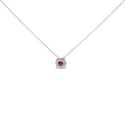 14K White Gold Red Ruby and 1/3 Cttw Diamond Halo Pendant Necklace Bids.com