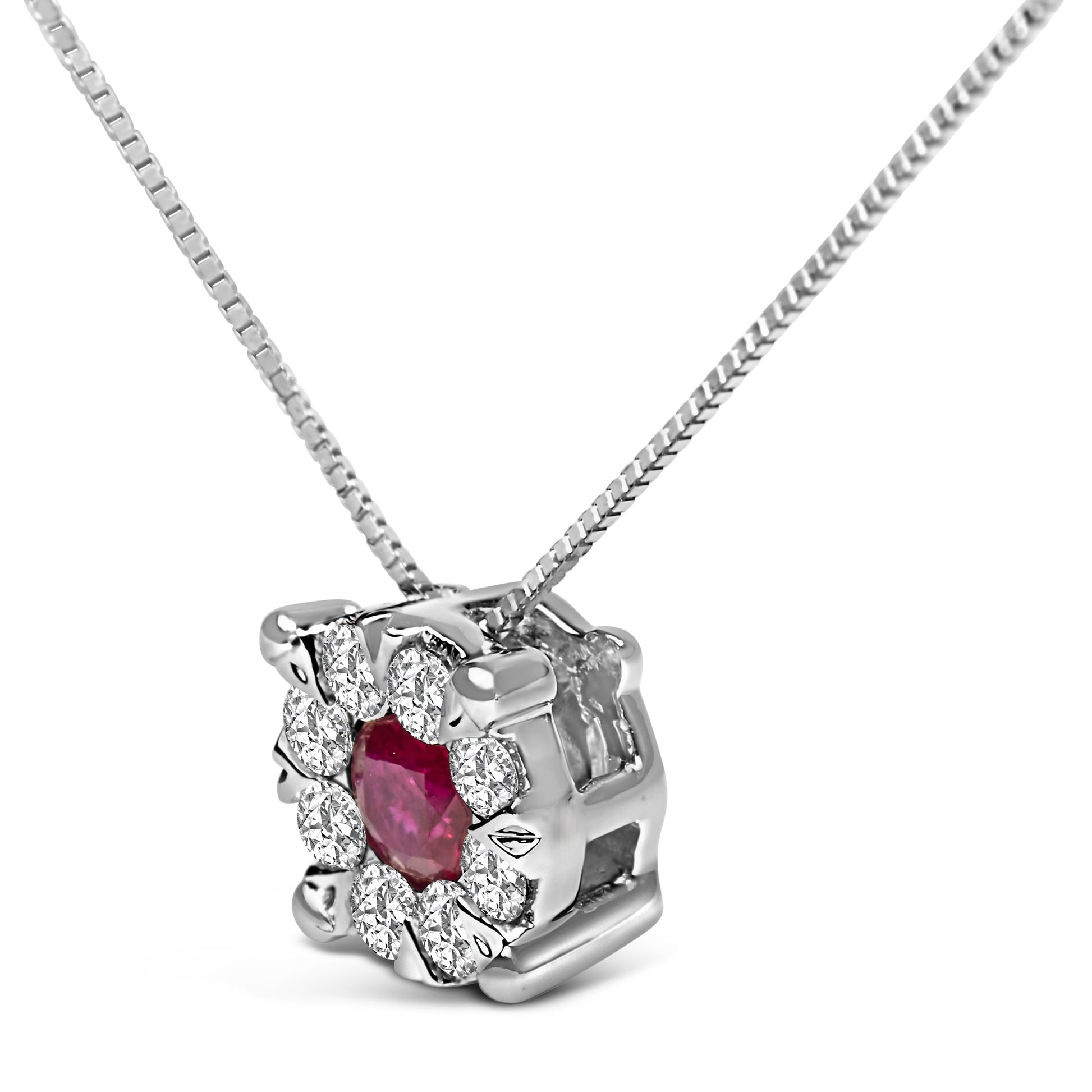 14K White Gold Red Ruby and 1/3 Cttw Diamond Halo Pendant Necklace Bids.com