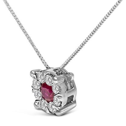 14K White Gold Red Ruby and 1/3 Cttw Diamond Halo Pendant Necklace Bids.com