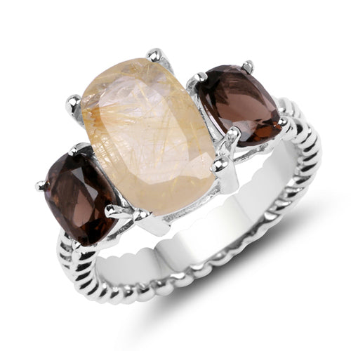 5.75 Carat Genuine Golden Rutile & Smoky Quartz .925 Sterling Silver Ring Bids.com
