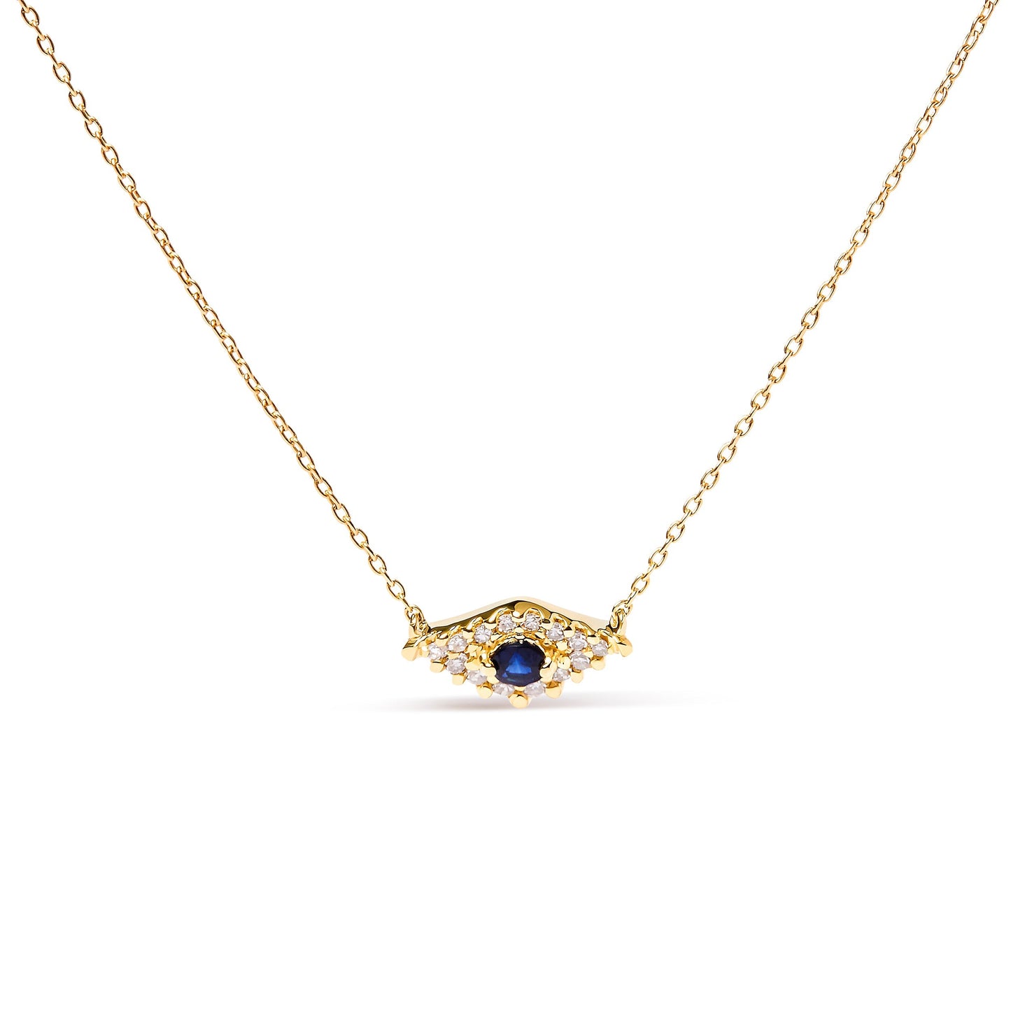 10K Yellow Gold Blue Sapphire and Diamond Accented Evil Eye 18" Inch Pendant Necklace (H-I Color, I1-I2 Clarity) Bids.com