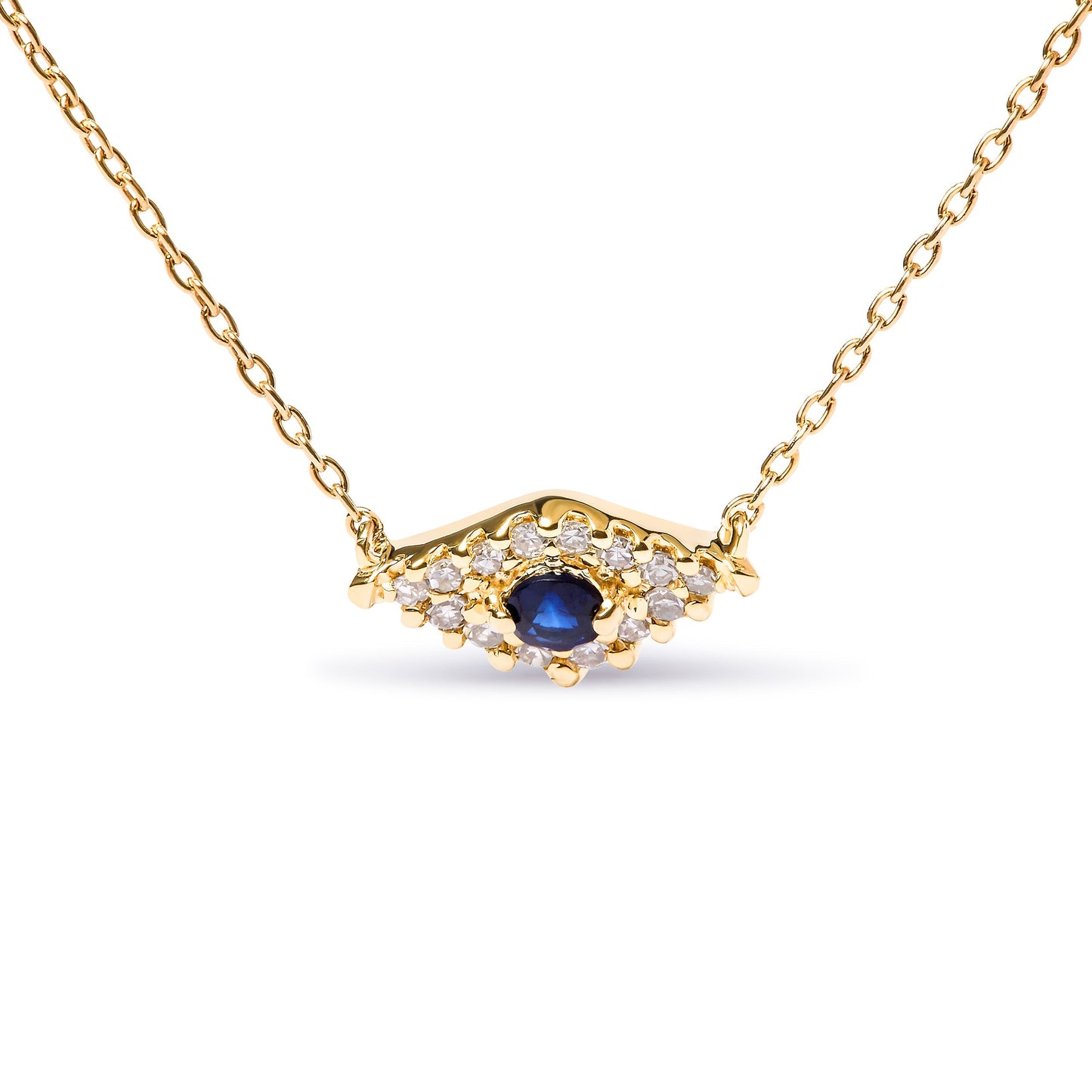 10K Yellow Gold Blue Sapphire and Diamond Accented Evil Eye 18" Inch Pendant Necklace (H-I Color, I1-I2 Clarity) Bids.com