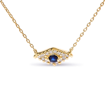 10K Yellow Gold Blue Sapphire and Diamond Accented Evil Eye 18" Inch Pendant Necklace (H-I Color, I1-I2 Clarity) Bids.com