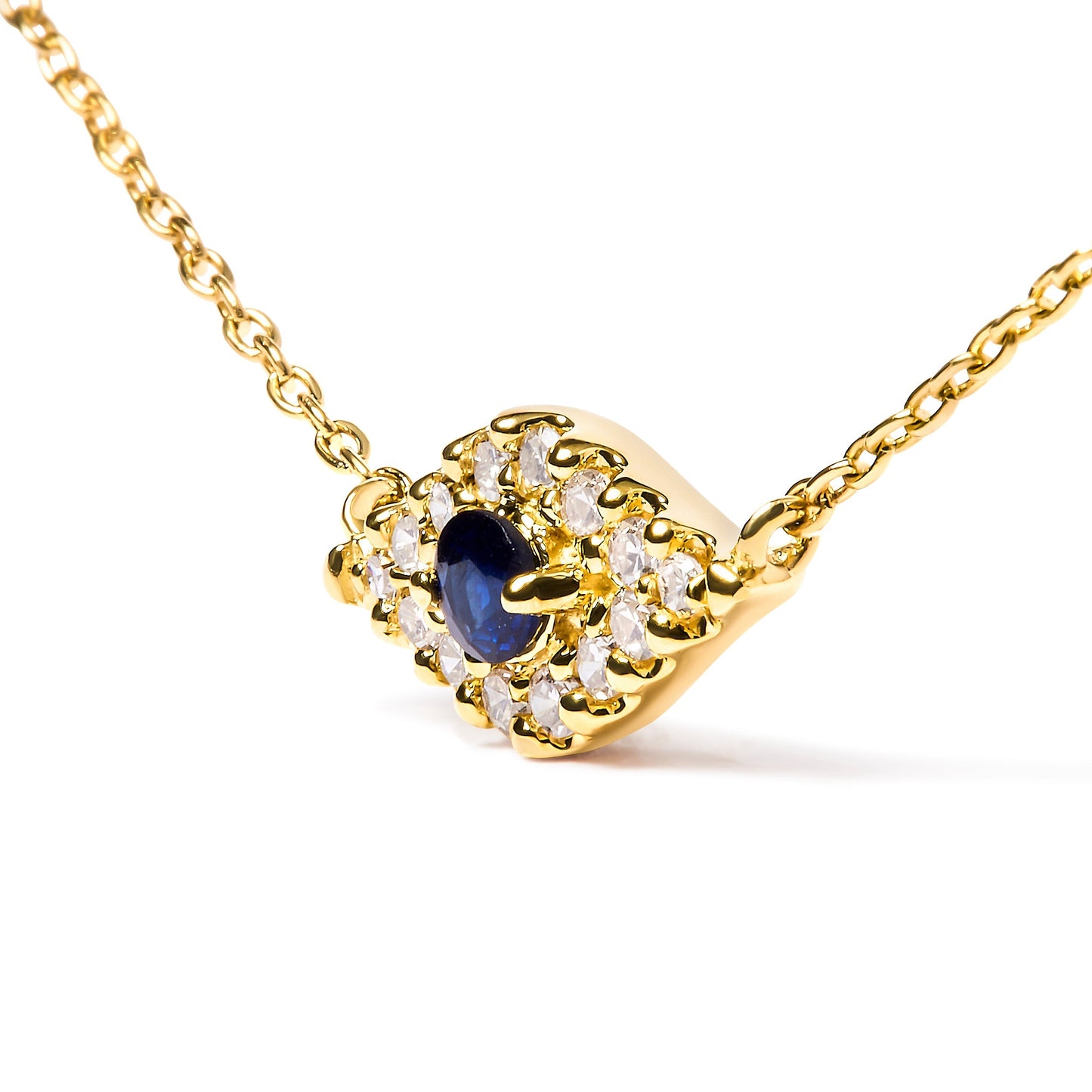 10K Yellow Gold Blue Sapphire and Diamond Accented Evil Eye 18" Inch Pendant Necklace (H-I Color, I1-I2 Clarity) Bids.com