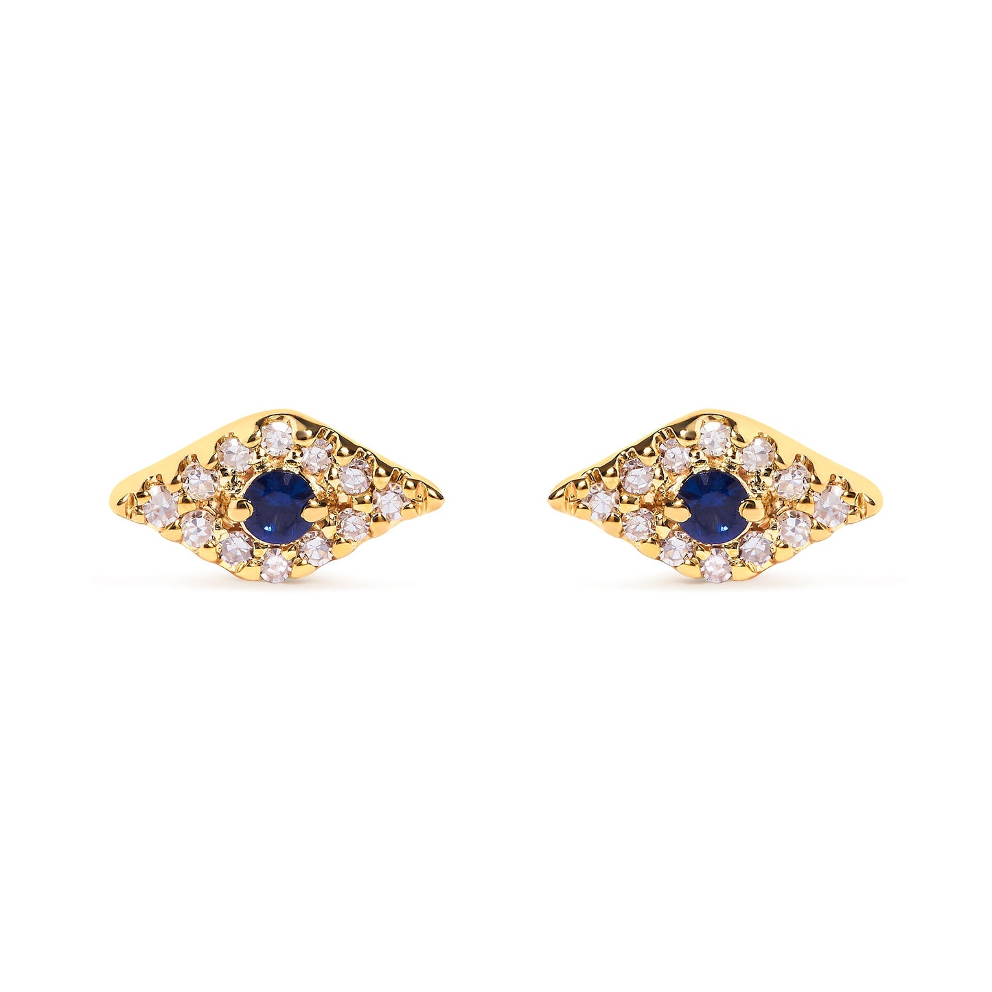 10K Yellow Gold Blue Sapphire and Diamond Accent Evil Eye Stud Earring (H-I Color, I1-I2 Clarity) Bids.com