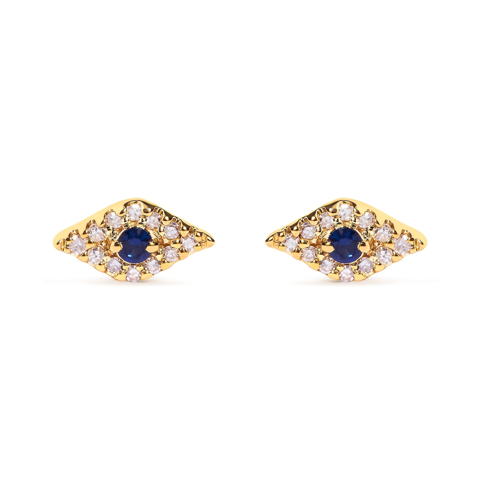 10K Yellow Gold Blue Sapphire and Diamond Accent Evil Eye Stud Earring (H-I Color, I1-I2 Clarity) Bids.com