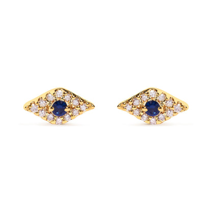 10K Yellow Gold Blue Sapphire and Diamond Accent Evil Eye Stud Earring (H-I Color, I1-I2 Clarity) Bids.com