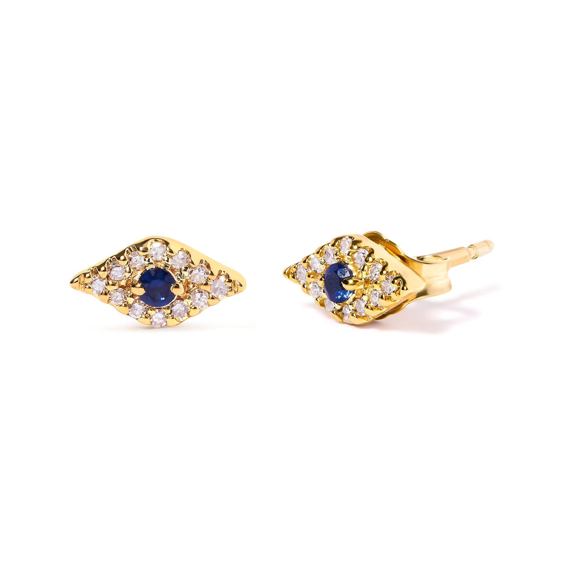 10K Yellow Gold Blue Sapphire and Diamond Accent Evil Eye Stud Earring (H-I Color, I1-I2 Clarity) Bids.com