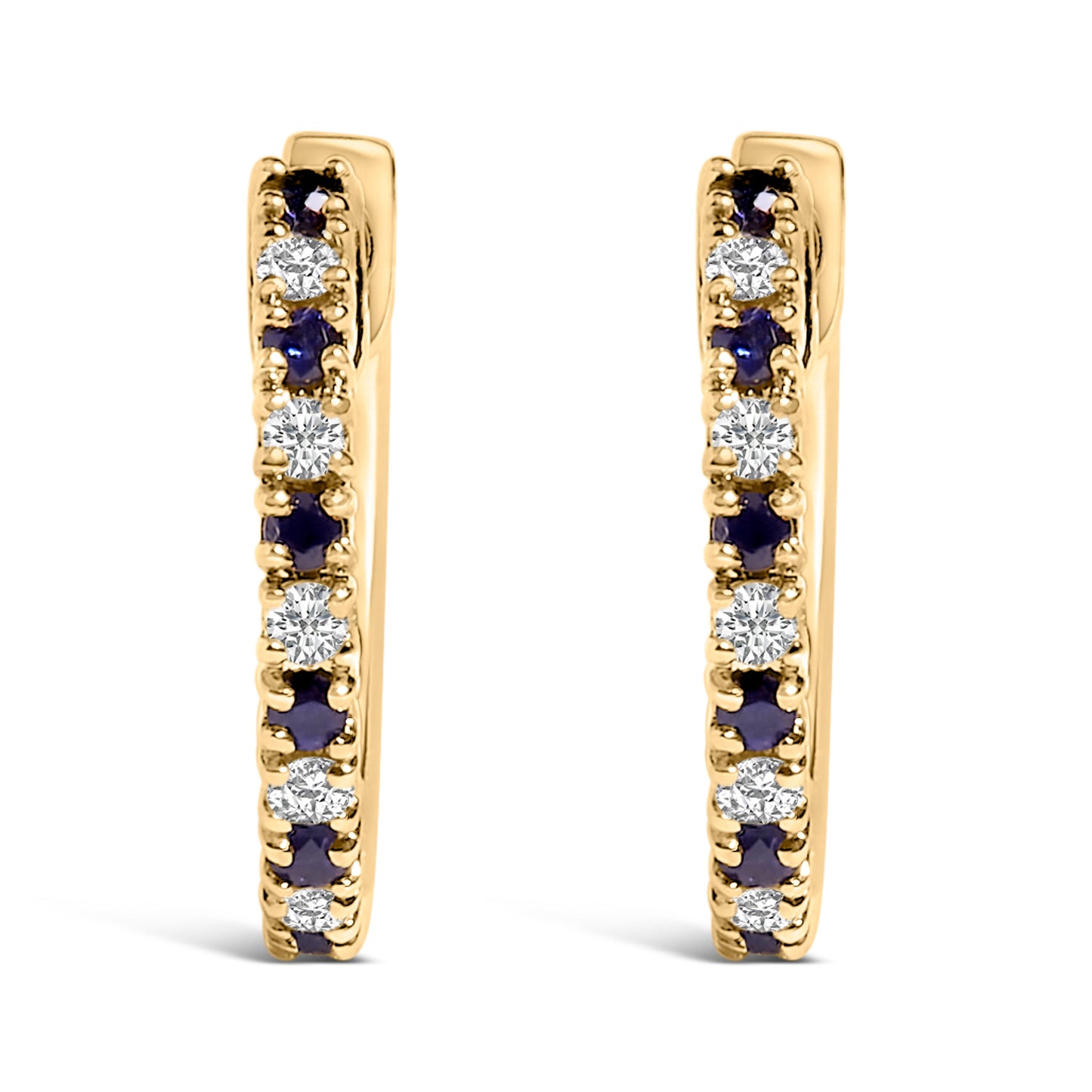 10K Yellow Gold Alternating Blue Sapphire 1/10 Cttw Diamond Huggy Hoop Earrings  (I-J Color, I1-I2 Clarity) Bids.com