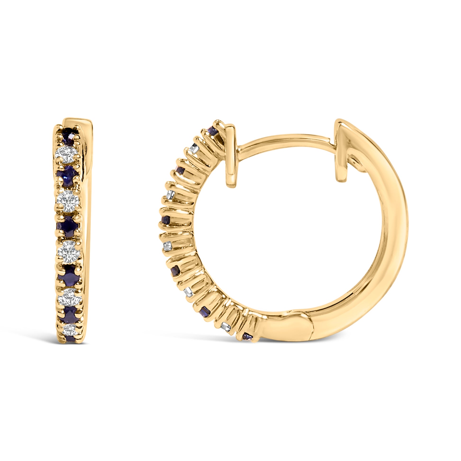 10K Yellow Gold Alternating Blue Sapphire 1/10 Cttw Diamond Huggy Hoop Earrings  (I-J Color, I1-I2 Clarity) Bids.com