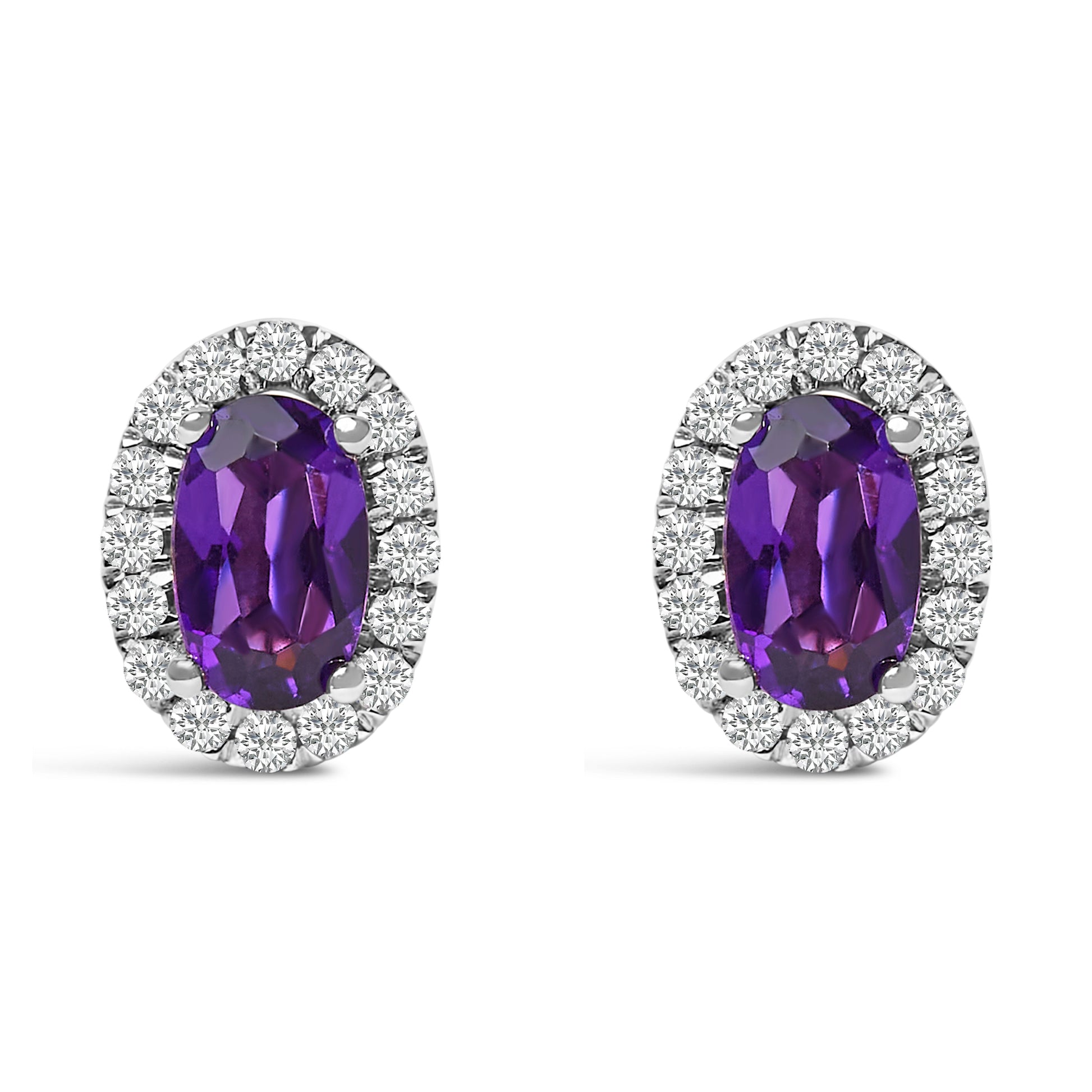 10K White Gold 5x3 MM Oval Purple Amethyst and Diamond Halo Stud Earrings (I-J Color, I1-I2 Clarity) Bids.com