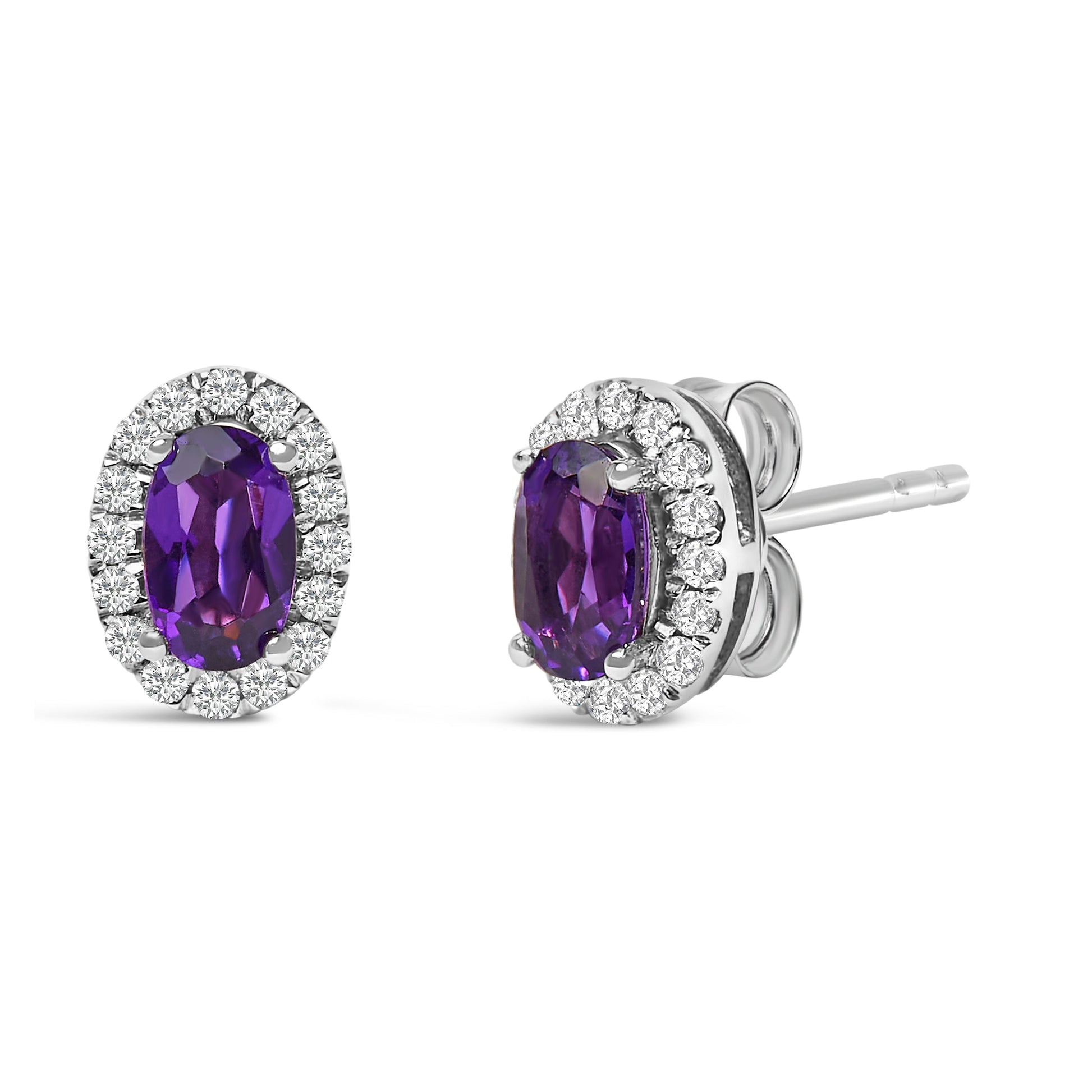 10K White Gold 5x3 MM Oval Purple Amethyst and Diamond Halo Stud Earrings (I-J Color, I1-I2 Clarity) Bids.com