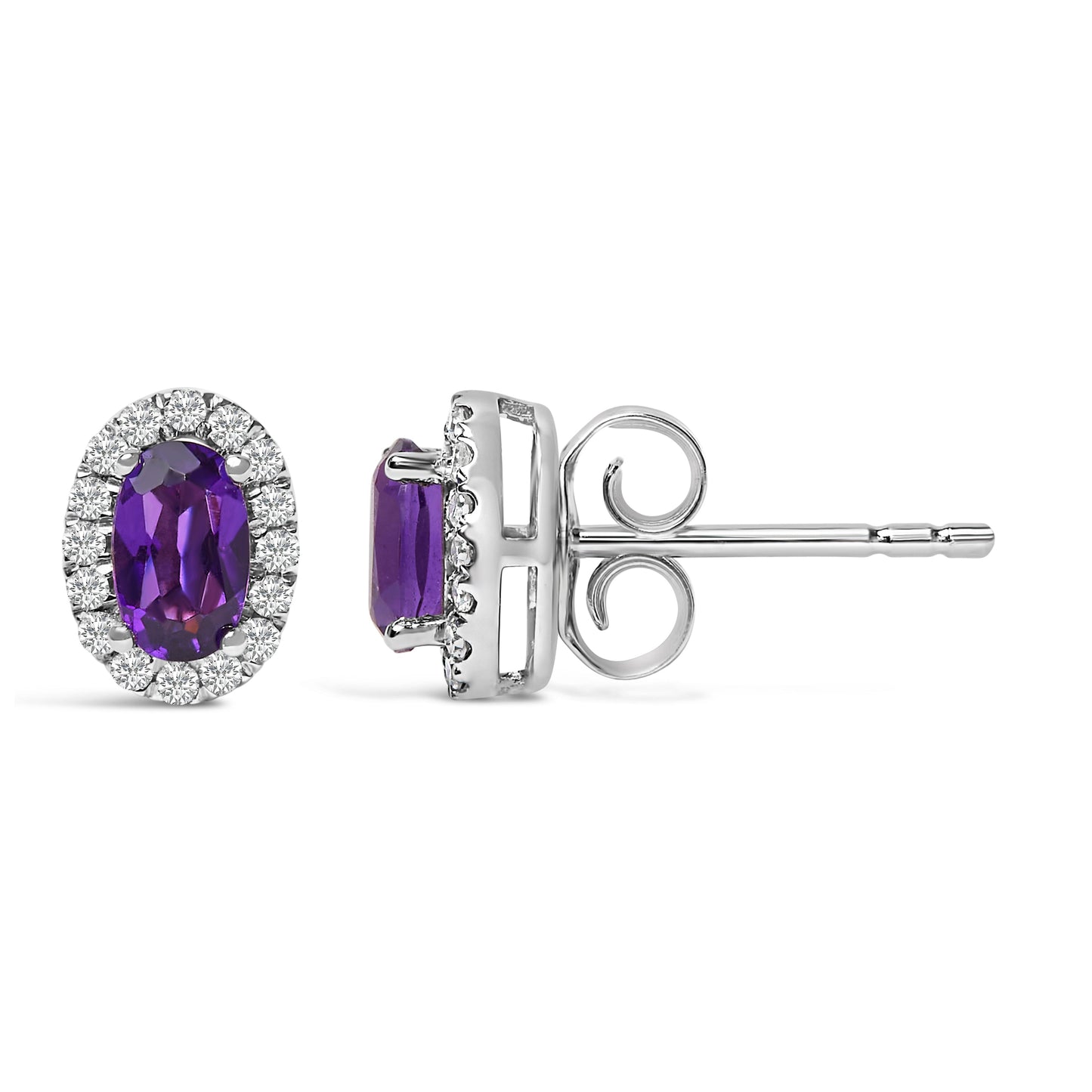 10K White Gold 5x3 MM Oval Purple Amethyst and Diamond Halo Stud Earrings (I-J Color, I1-I2 Clarity) Bids.com