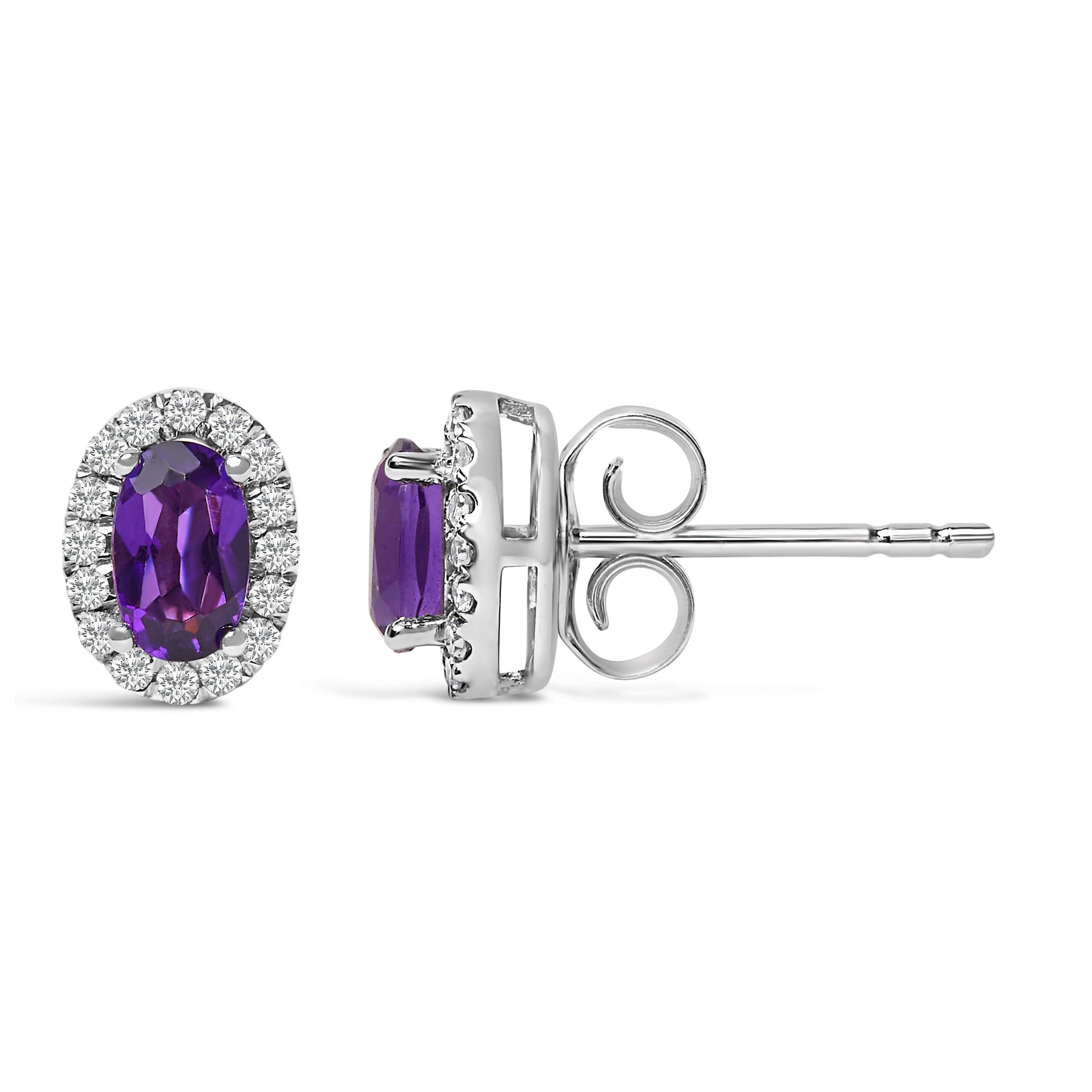 10K White Gold 5x3 MM Oval Purple Amethyst and Diamond Halo Stud Earrings (I-J Color, I1-I2 Clarity) Bids.com
