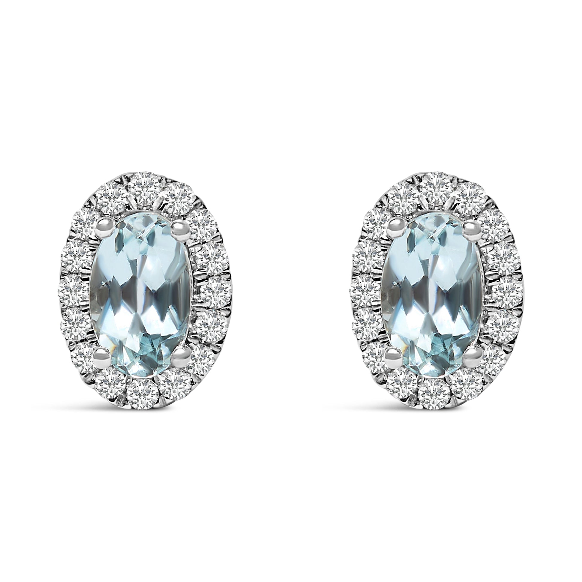 10K White Gold 5x3 MM Oval Purple Amethyst and Diamond Halo Stud Earrings (I-J Color, I1-I2 Clarity) Bids.com
