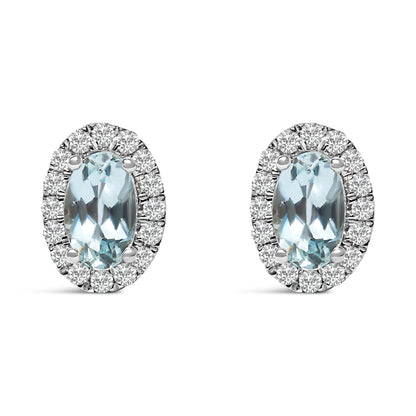 10K White Gold 5x3 MM Oval Purple Amethyst and Diamond Halo Stud Earrings (I-J Color, I1-I2 Clarity) Bids.com