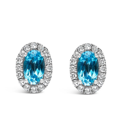 10K White Gold 5x3 MM Oval Purple Amethyst and Diamond Halo Stud Earrings (I-J Color, I1-I2 Clarity) Bids.com