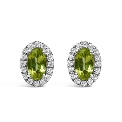 10K White Gold 5x3 MM Oval Purple Amethyst and Diamond Halo Stud Earrings (I-J Color, I1-I2 Clarity) Bids.com