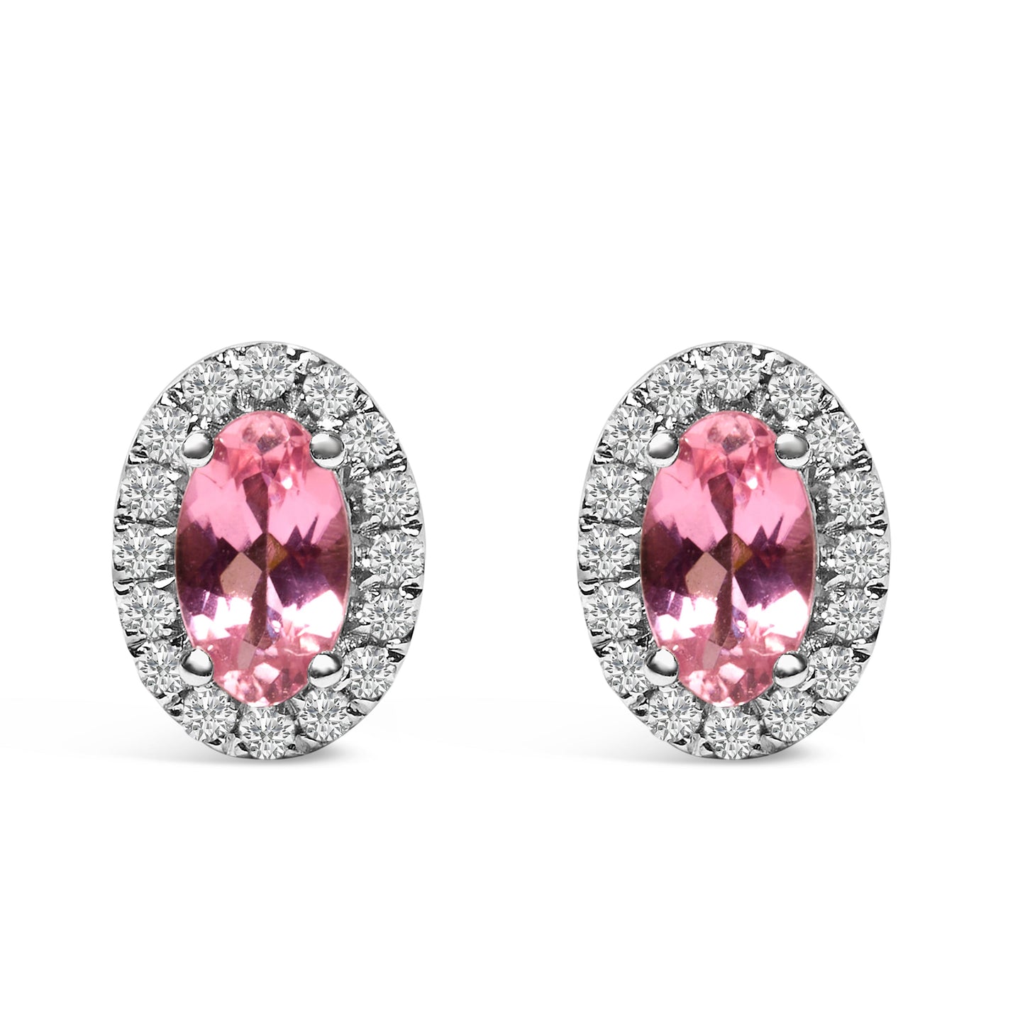 10K White Gold 5x3 MM Oval Purple Amethyst and Diamond Halo Stud Earrings (I-J Color, I1-I2 Clarity) Bids.com