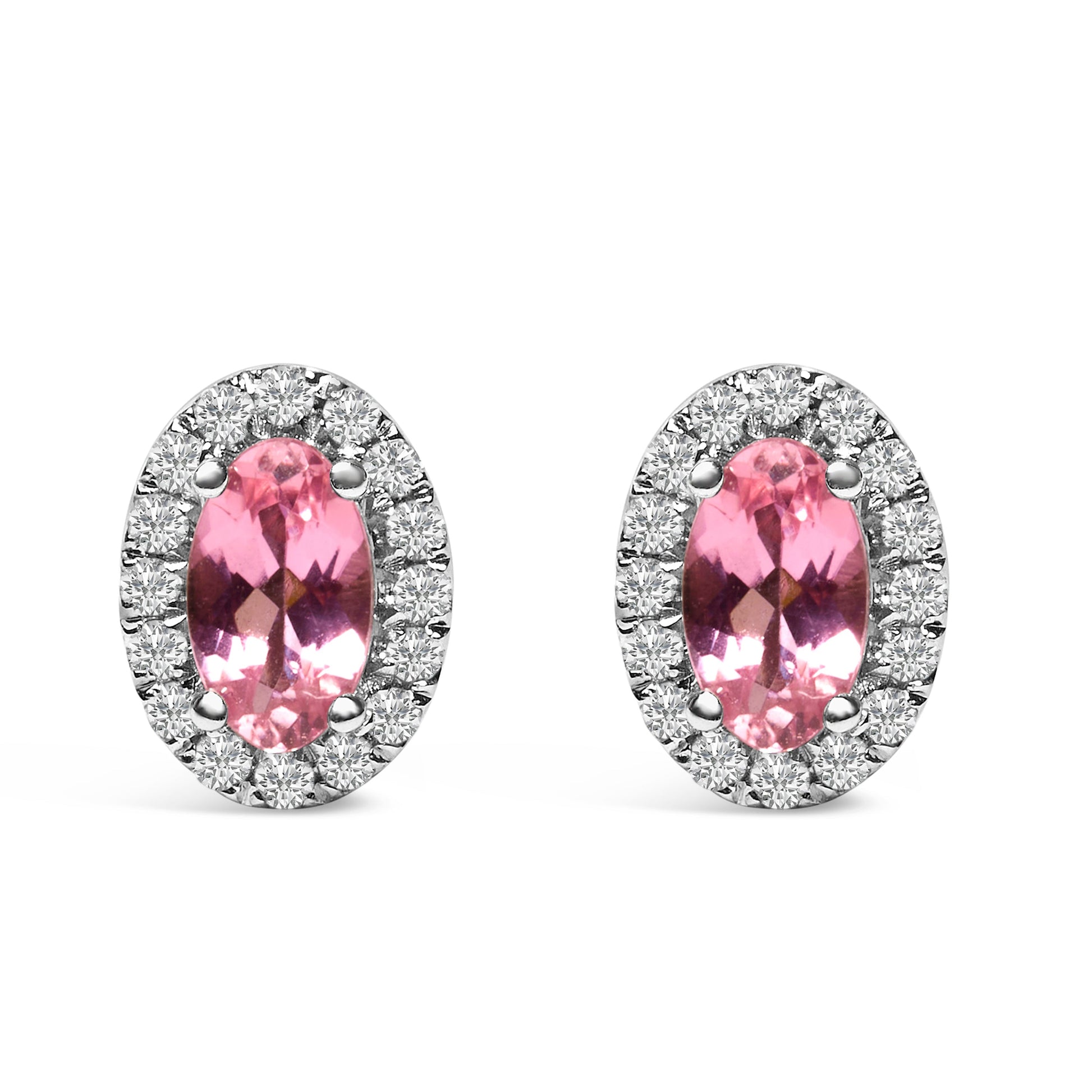 10K White Gold 5x3 MM Oval Purple Amethyst and Diamond Halo Stud Earrings (I-J Color, I1-I2 Clarity) Bids.com