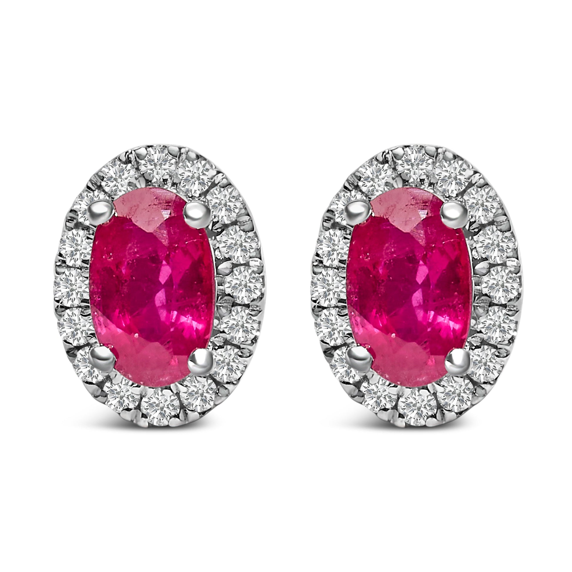 10K White Gold 5x3 MM Oval Purple Amethyst and Diamond Halo Stud Earrings (I-J Color, I1-I2 Clarity) Bids.com