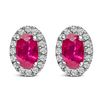 10K White Gold 5x3 MM Oval Purple Amethyst and Diamond Halo Stud Earrings (I-J Color, I1-I2 Clarity) Bids.com