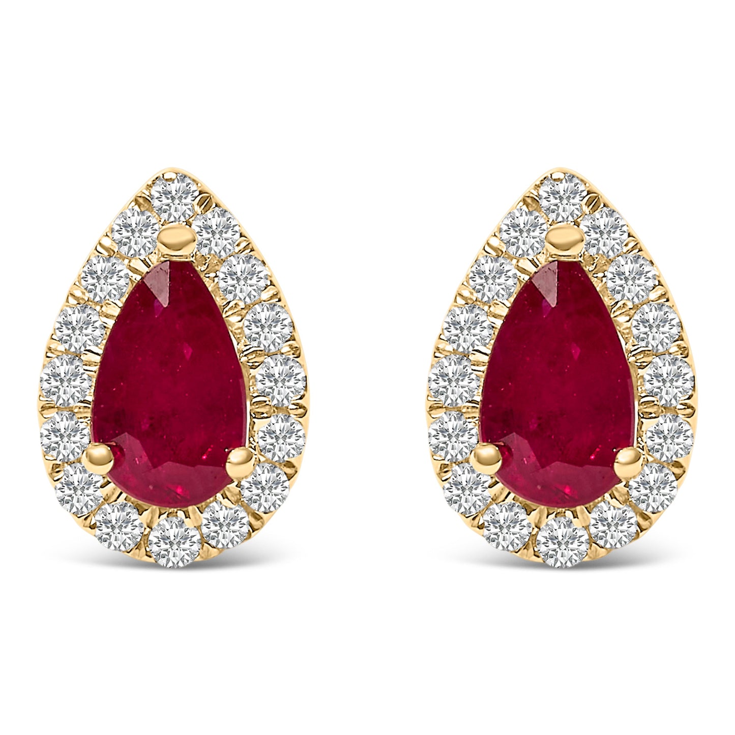 10K Yellow Gold 5X3 MM Pear-Cut Ruby and 1/7 Cttw Diamond Halo Stud Earrings (I-J Color, I1-I2 Clarity) Bids.com