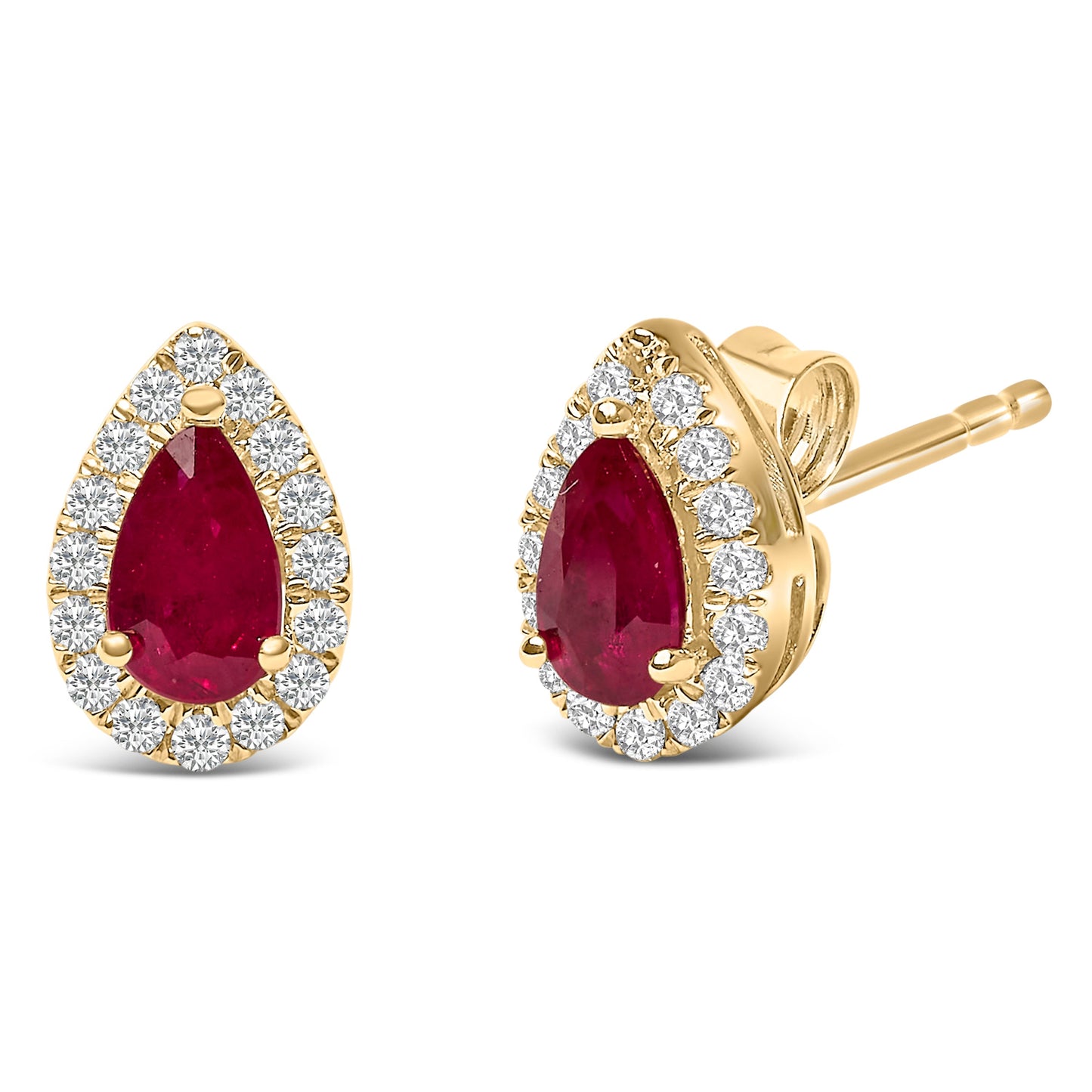 10K Yellow Gold 5X3 MM Pear-Cut Ruby and 1/7 Cttw Diamond Halo Stud Earrings (I-J Color, I1-I2 Clarity) Bids.com
