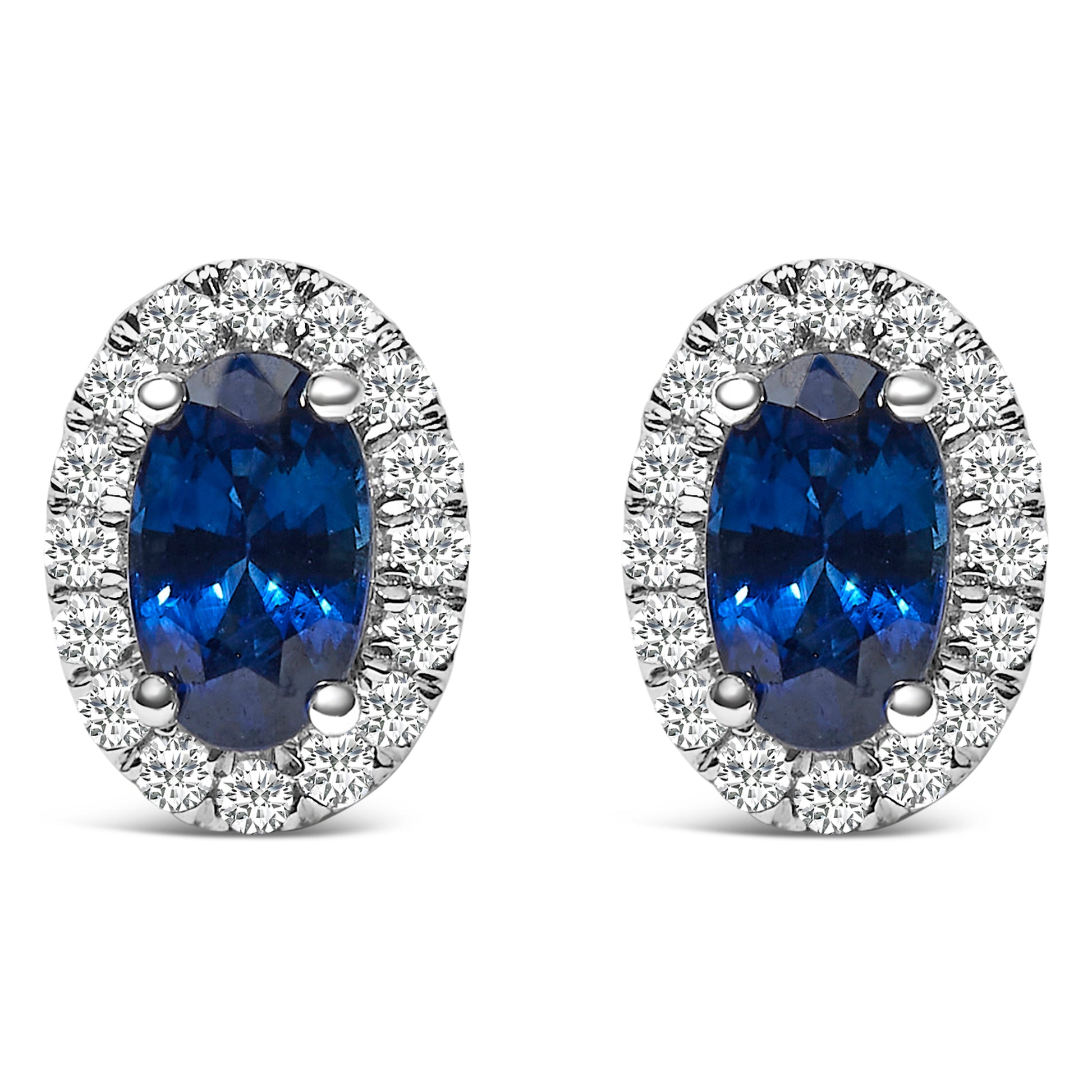 10K White Gold 5x3 MM Oval Purple Amethyst and Diamond Halo Stud Earrings (I-J Color, I1-I2 Clarity) Bids.com