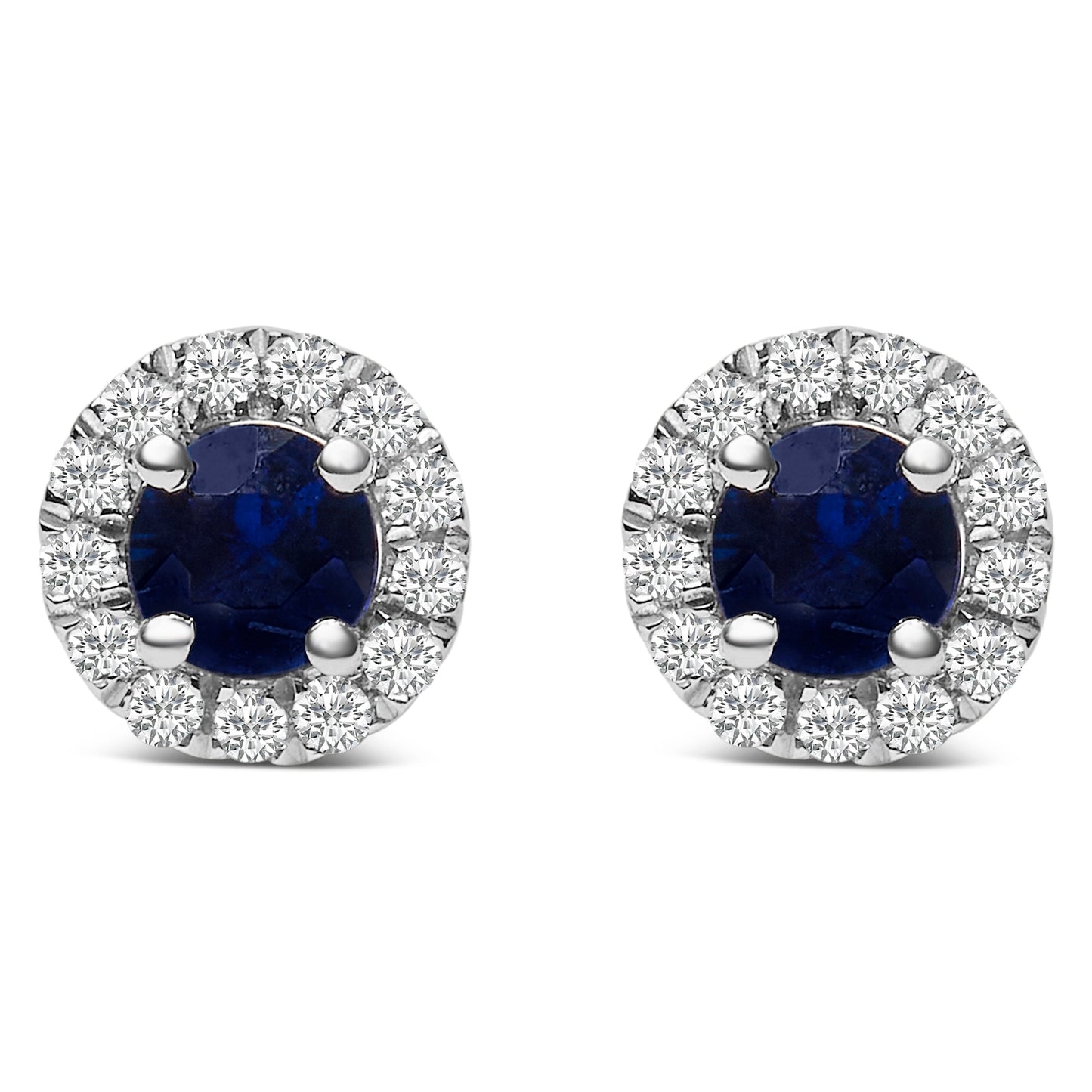 10K White Gold 3.25mm x 3.25mm Round Blue Sapphire and 1/10 Cttw Diamond Halo Stud Earrings (I-J Color, I1-I2 Clarity) Bids.com
