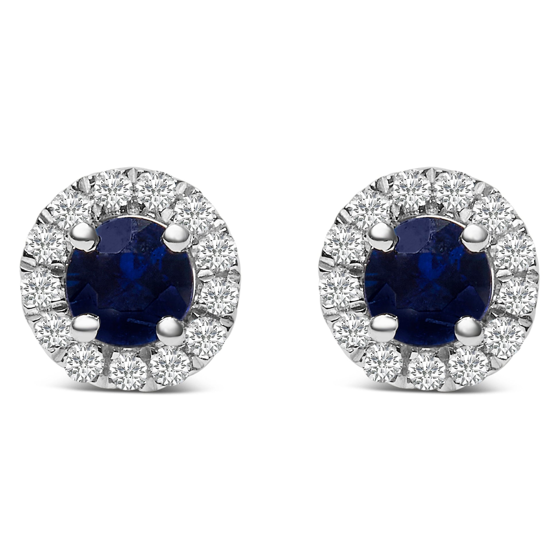 10K White Gold 3.25mm x 3.25mm Round Blue Sapphire and 1/10 Cttw Diamond Halo Stud Earrings (I-J Color, I1-I2 Clarity) Bids.com