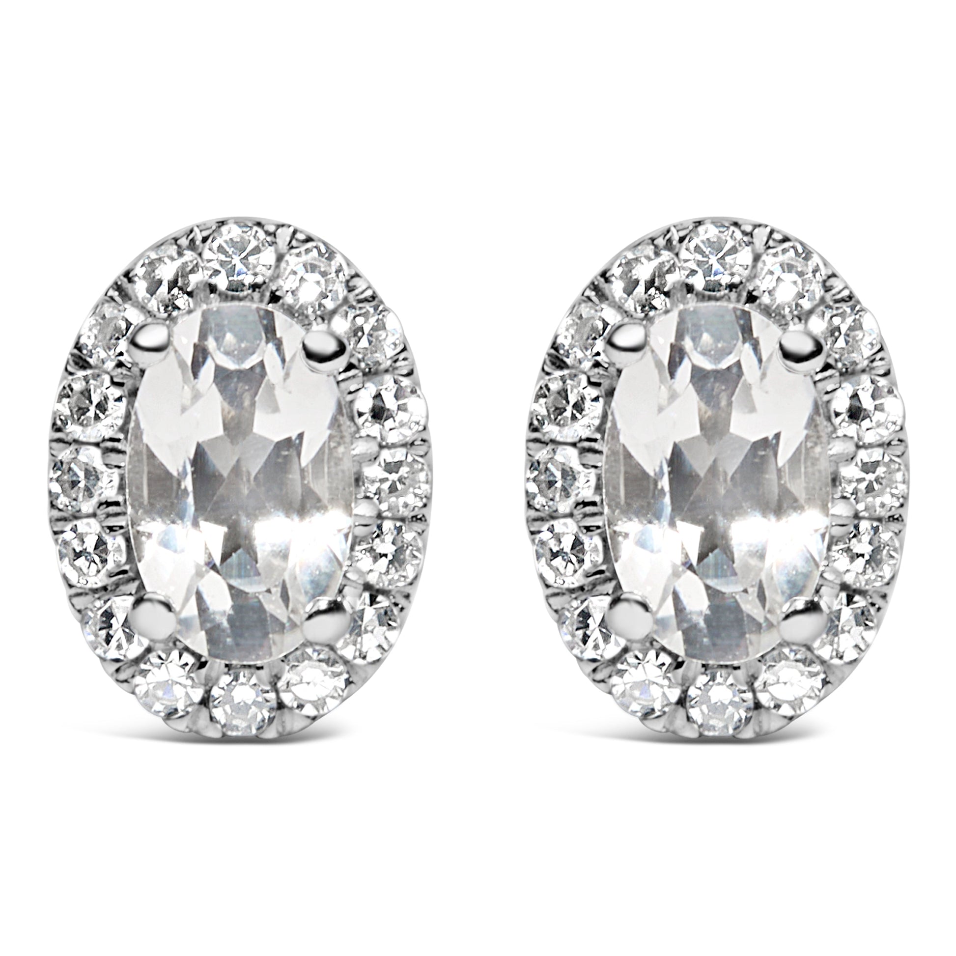 10K White Gold 5x3 MM Oval Purple Amethyst and Diamond Halo Stud Earrings (I-J Color, I1-I2 Clarity) Bids.com