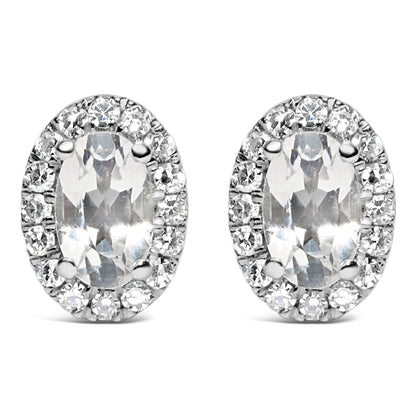 10K White Gold 5x3 MM Oval Purple Amethyst and Diamond Halo Stud Earrings (I-J Color, I1-I2 Clarity) Bids.com