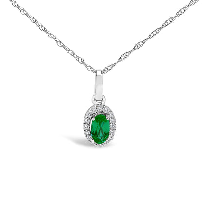 10K White Gold 5x3mm Green Emerald and Diamond Accent Halo Oval Shape 18" Pendant Necklace (I-J Color, I1-I2 Clarity) Bids.com