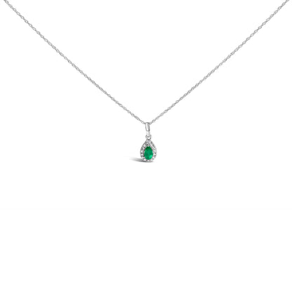 10K White Gold 5x3mm Green Emerald and Diamond Accent Halo Pear Shape 18" Pendant Necklace (I-J Color, I1-I2 Clarity) Bids.com