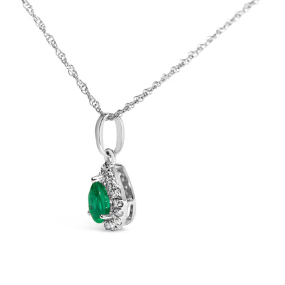 10K White Gold 5x3mm Green Emerald and Diamond Accent Halo Pear Shape 18" Pendant Necklace (I-J Color, I1-I2 Clarity) Bids.com
