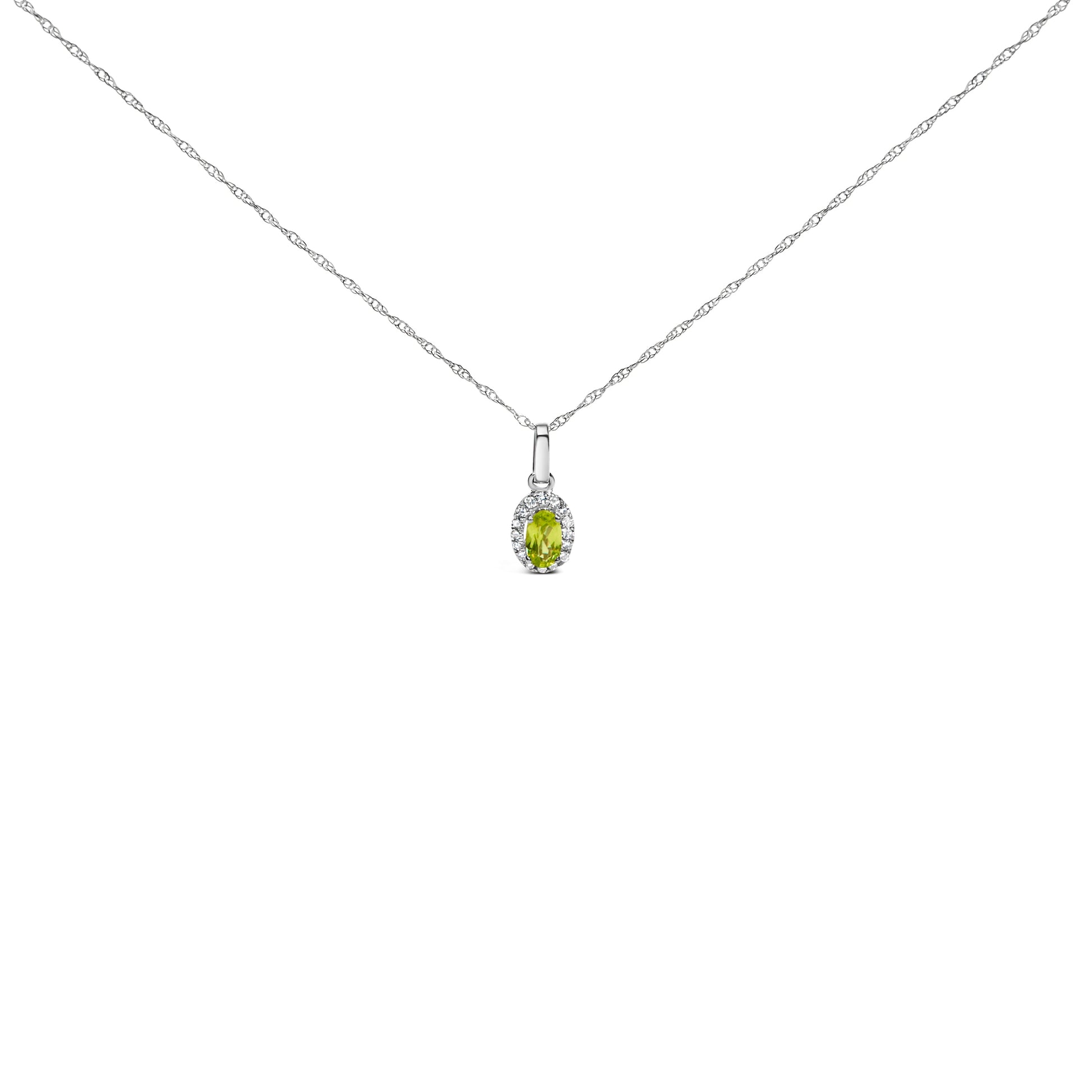 10K White Gold 5x3mm Green Emerald and Diamond Accent Halo Oval Shape 18" Pendant Necklace (I-J Color, I1-I2 Clarity) Bids.com