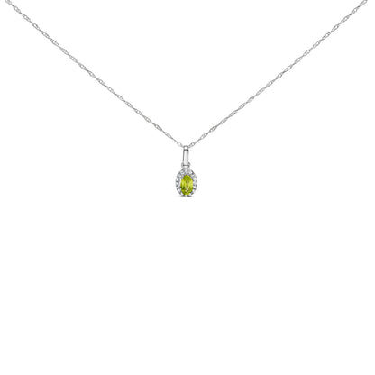 10K White Gold 5x3mm Green Emerald and Diamond Accent Halo Oval Shape 18" Pendant Necklace (I-J Color, I1-I2 Clarity) Bids.com