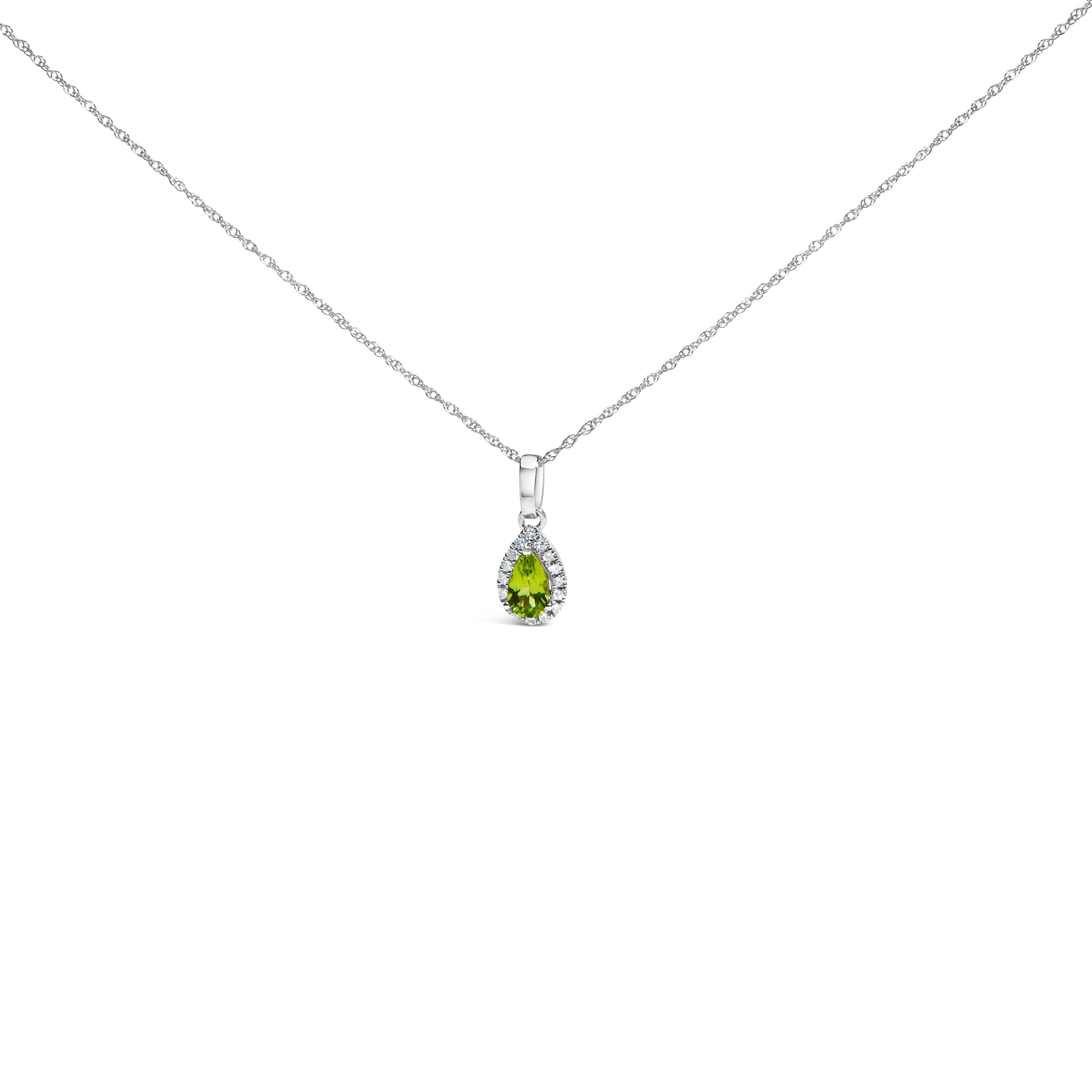 10K White Gold 5x3mm Green Emerald and Diamond Accent Halo Pear Shape 18" Pendant Necklace (I-J Color, I1-I2 Clarity) Bids.com