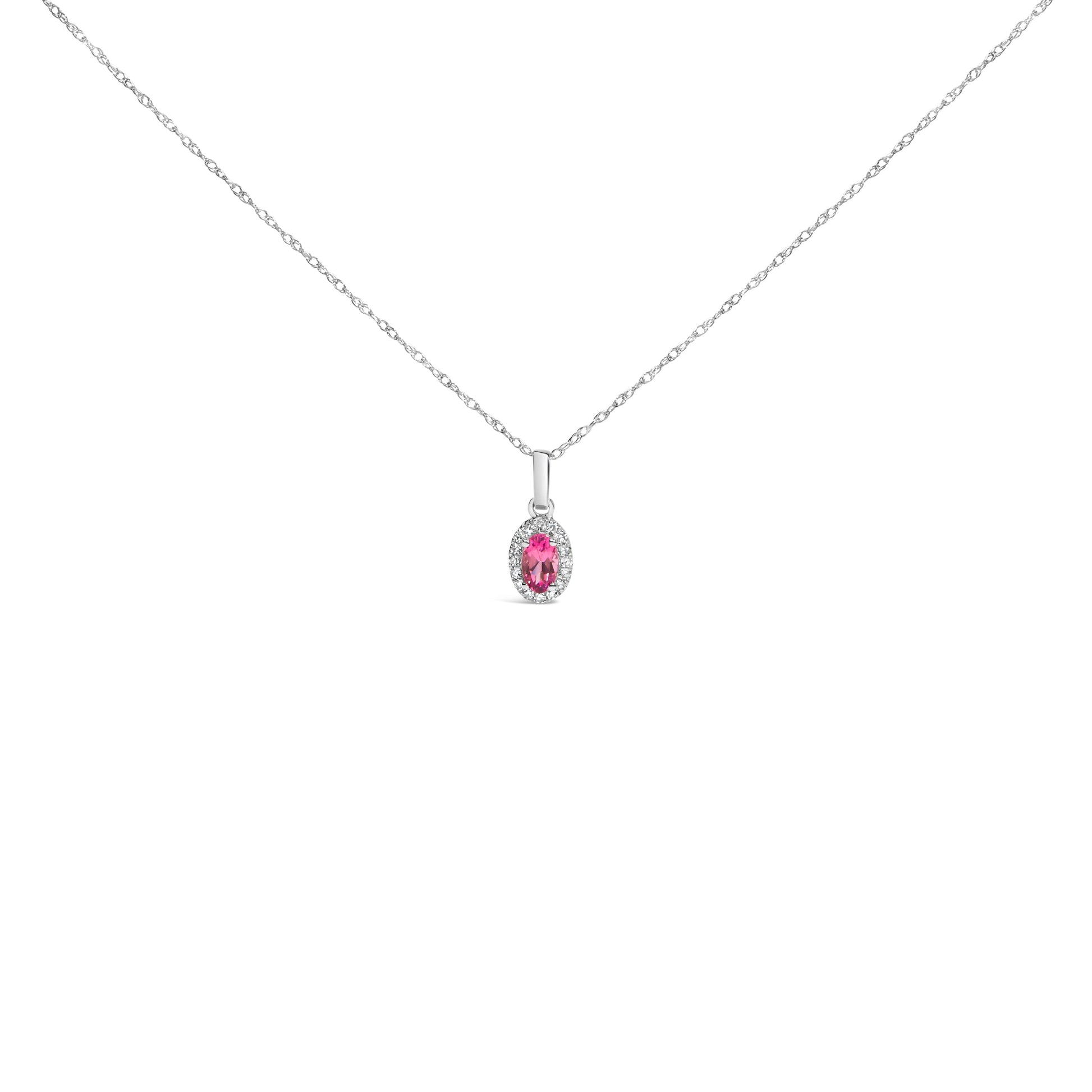 10K White Gold 5x3mm Green Emerald and Diamond Accent Halo Oval Shape 18" Pendant Necklace (I-J Color, I1-I2 Clarity) Bids.com