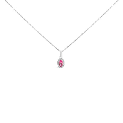 10K White Gold 5x3mm Green Emerald and Diamond Accent Halo Oval Shape 18" Pendant Necklace (I-J Color, I1-I2 Clarity) Bids.com