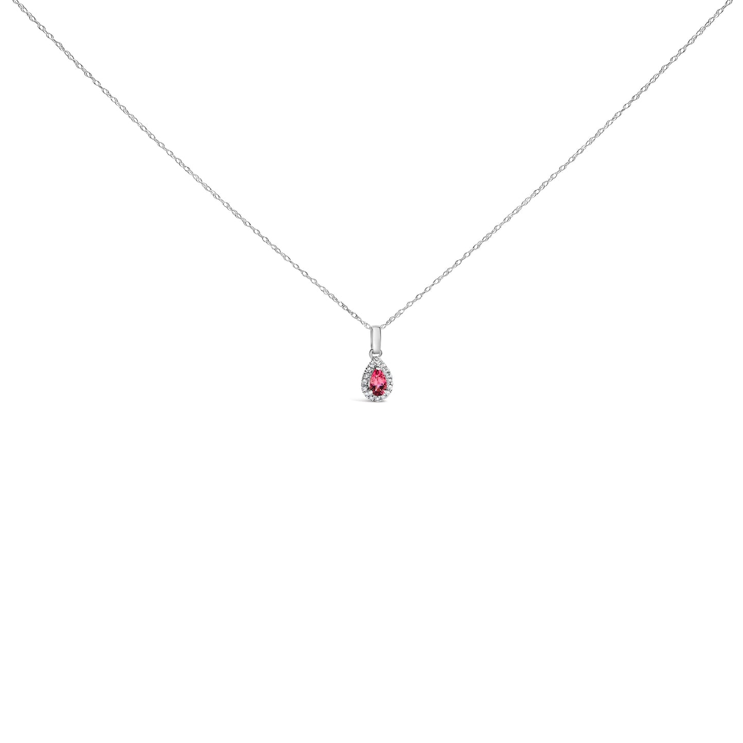 10K White Gold 5x3mm Green Emerald and Diamond Accent Halo Pear Shape 18" Pendant Necklace (I-J Color, I1-I2 Clarity) Bids.com