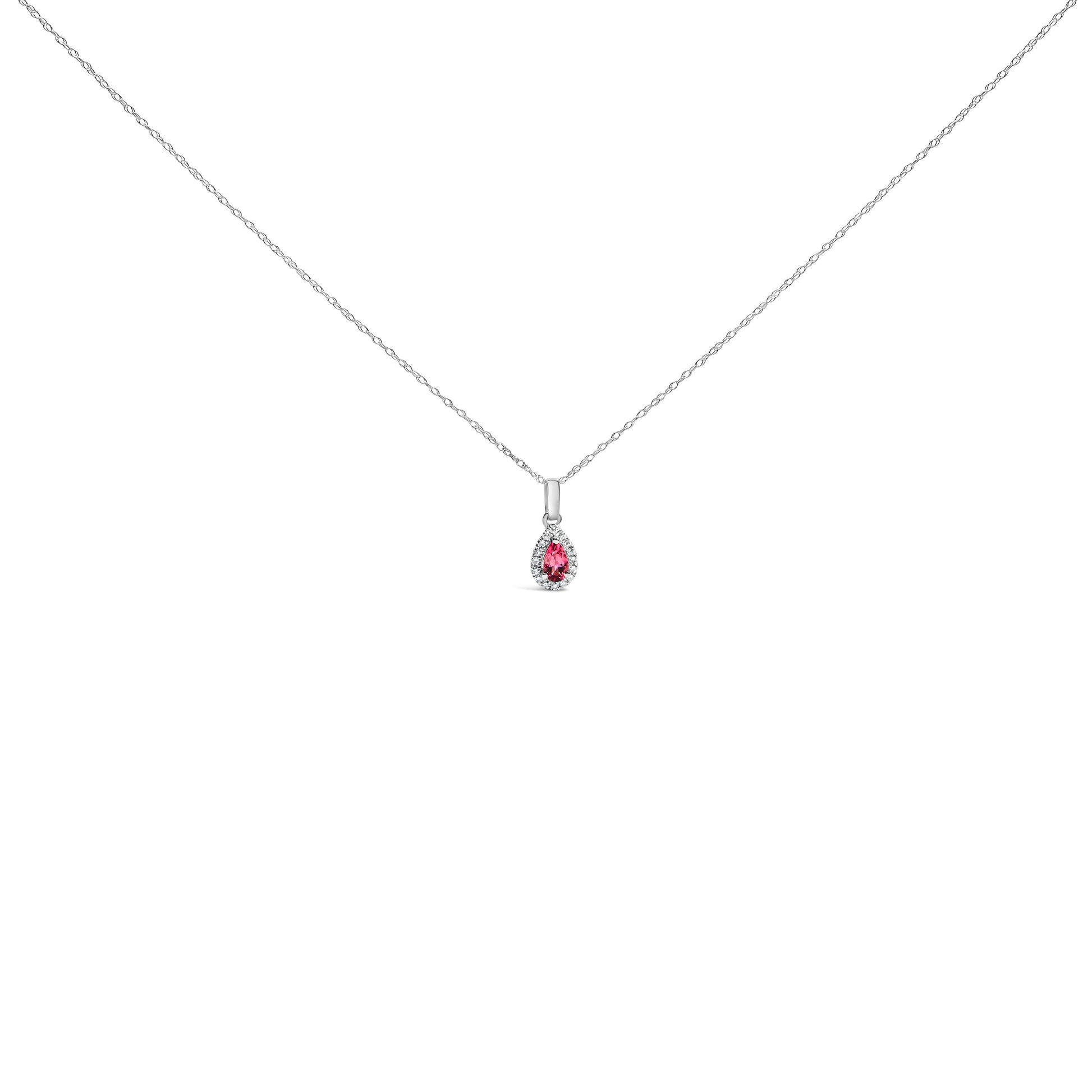 10K White Gold 5x3mm Green Emerald and Diamond Accent Halo Pear Shape 18" Pendant Necklace (I-J Color, I1-I2 Clarity) Bids.com
