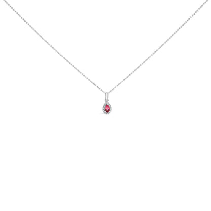 10K White Gold 5x3mm Green Emerald and Diamond Accent Halo Pear Shape 18" Pendant Necklace (I-J Color, I1-I2 Clarity) Bids.com
