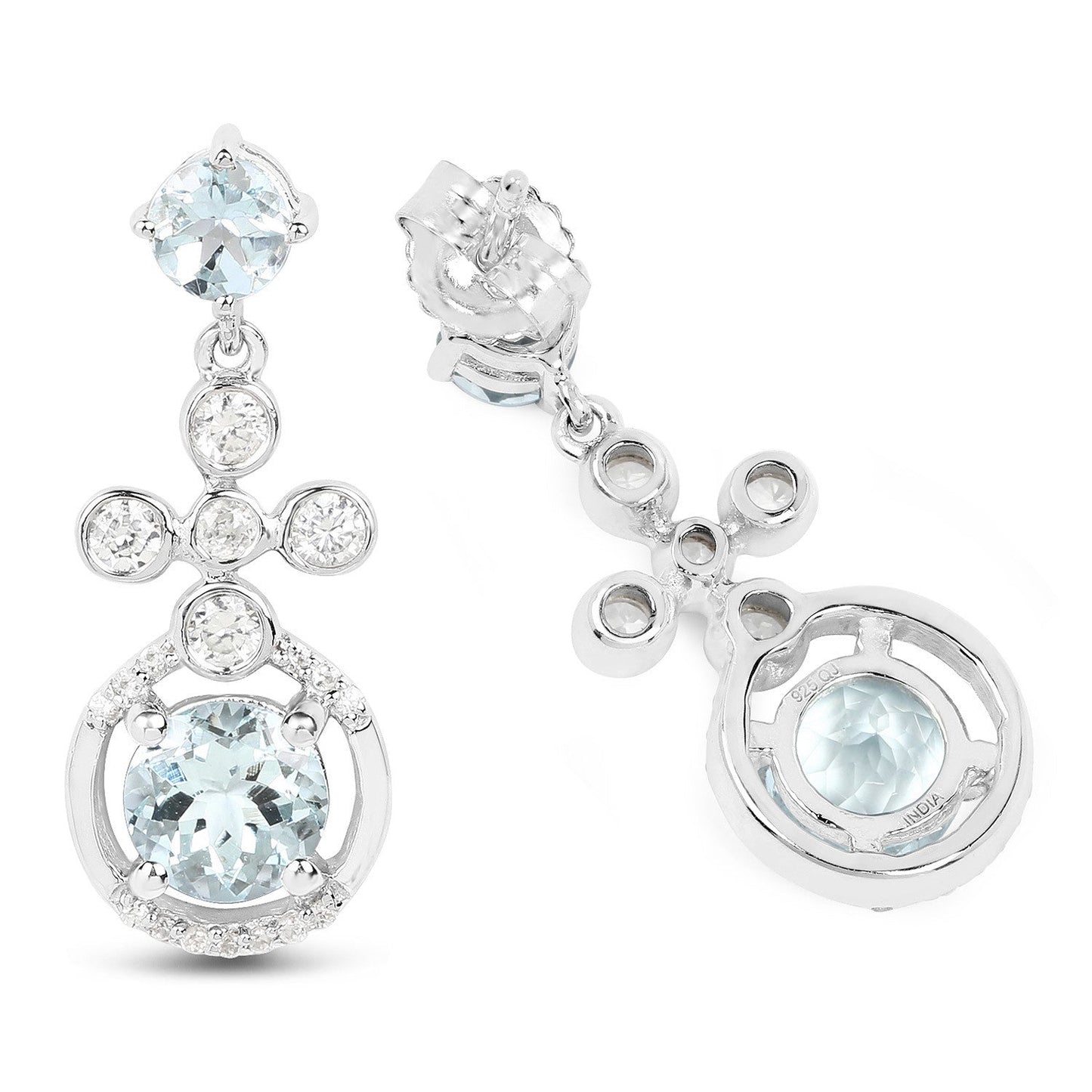 4.42 Carat Genuine Aquamarine and White Zircon .925 Sterling Silver Earrings Bids.com