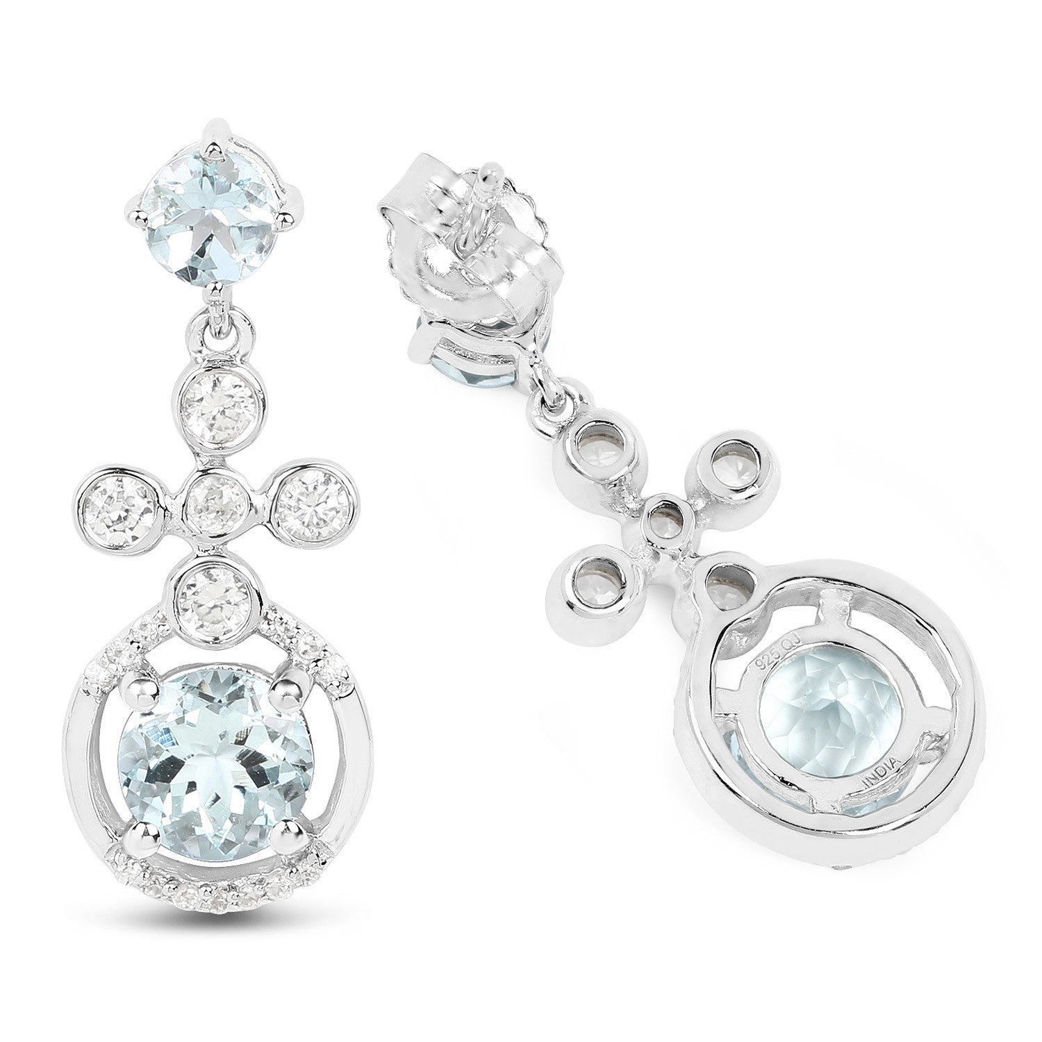 4.42 Carat Genuine Aquamarine and White Zircon .925 Sterling Silver Earrings Bids.com
