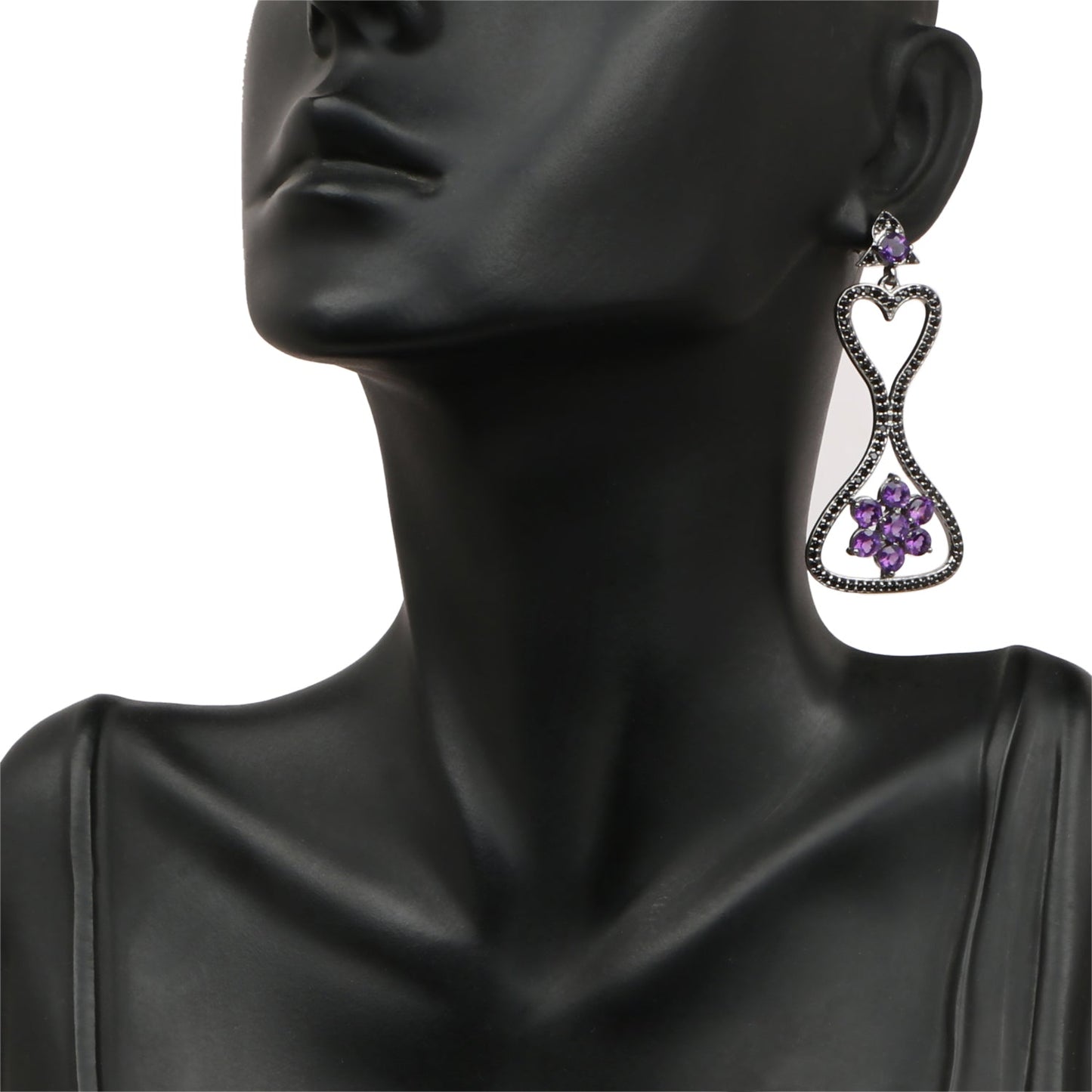 6.31 Carat Genuine Amethyst & Black Spinel .925 Sterling Silver Earrings Bids.com