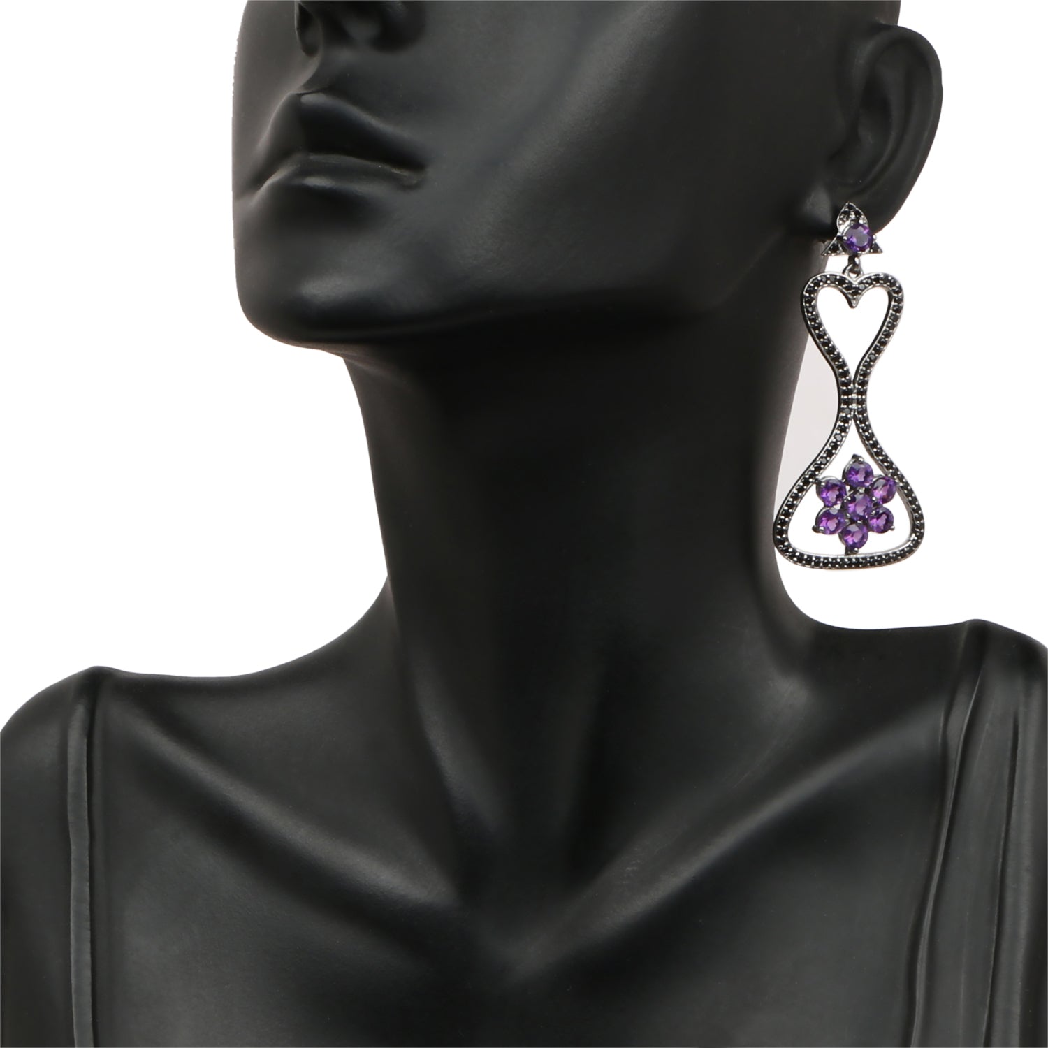 6.31 Carat Genuine Amethyst & Black Spinel .925 Sterling Silver Earrings Bids.com