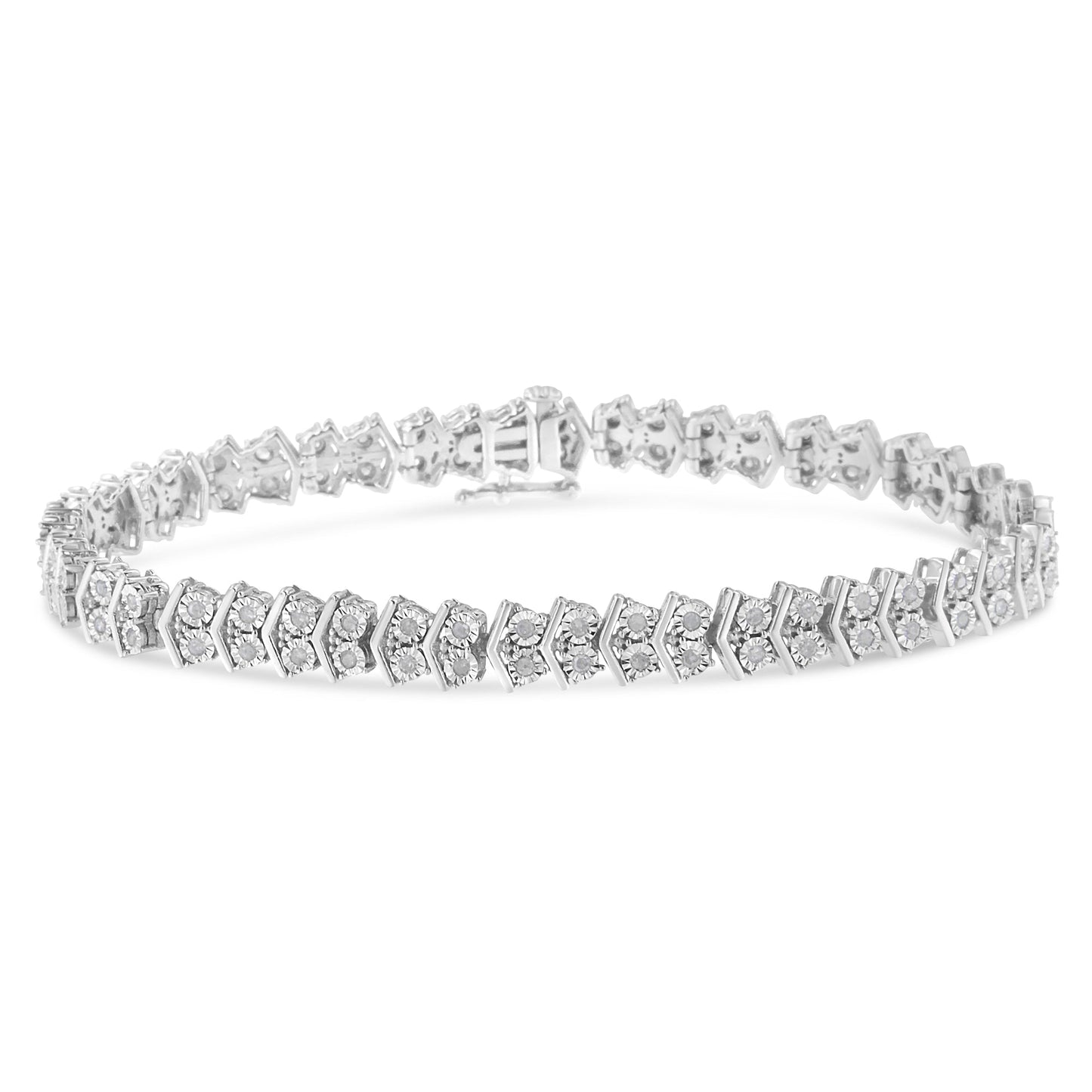 .925 Sterling Silver 1.0 Cttw Chevron 2 Stone Arrow Link Tennis Bracelet (I-J Color, I3 Clarity) - 7â€ Bids.com